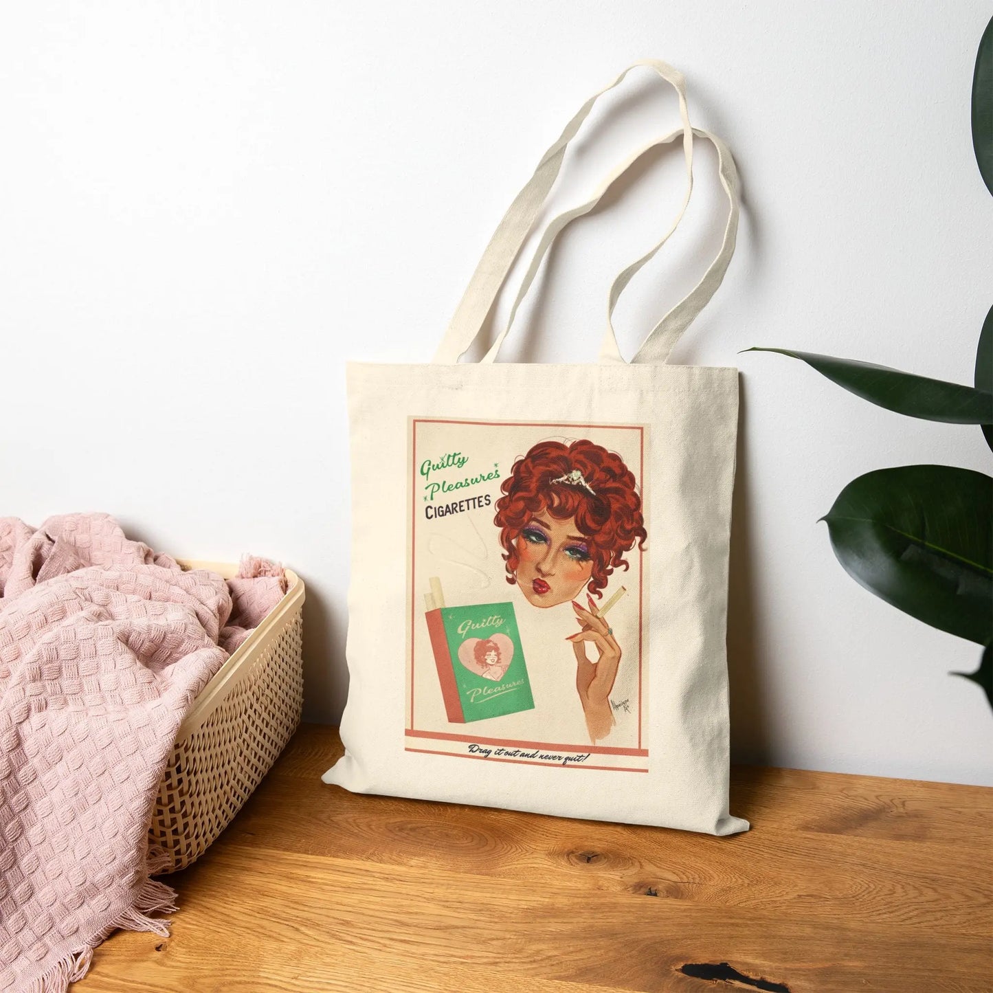 Guilty Pleasures Vintage-Inspired Canvas Tote Bag Alpacalypse Art