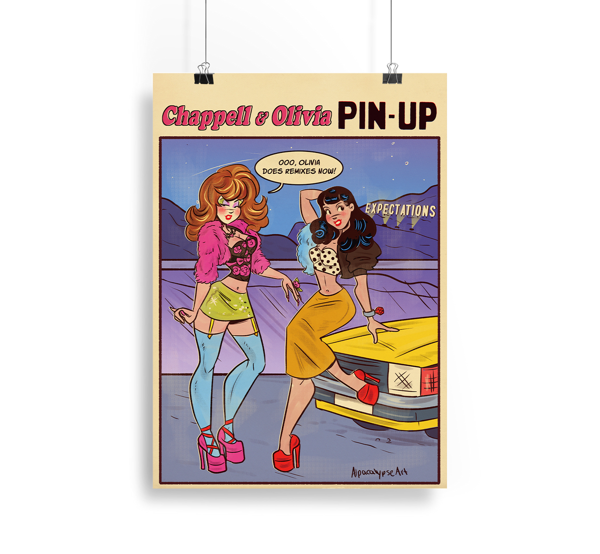 Expectations Pin-Up – Olivia Rodrigo & Chappell Roan art print by Alpacalypse Art