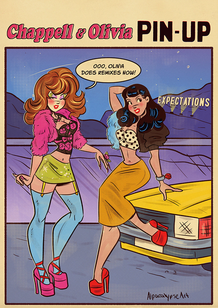 Expectations Pin-Up – Olivia Rodrigo & Chappell Roan art print by Alpacalypse Art
