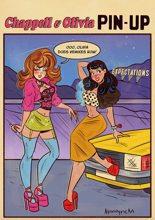 Expectations Pin-Up – Olivia Rodrigo & Chappell Roan art print by Alpacalypse Art