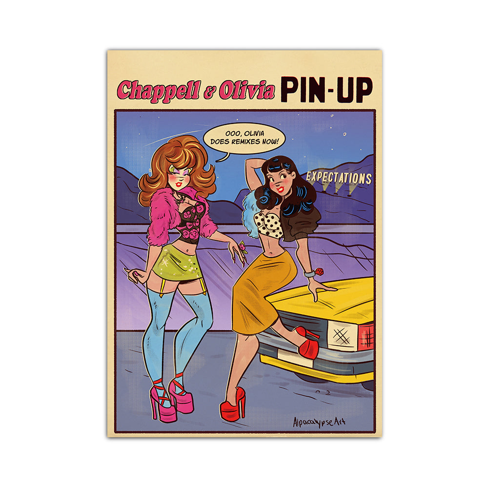 Expectations Pin-Up – Olivia Rodrigo & Chappell Roan art print by Alpacalypse Art